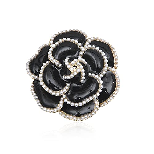 Image of Women Camellia Flower Pearl Enamel Brooch Pins for Ladies Jewelry Fashion