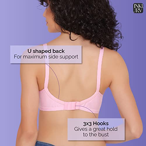 Image of INKURV Cotton Hosiery Bra for Women's Daily use, Full Coverage Bra for Regular wear, Non Padded, Non Wired Everyday Bra with Rich Cotton-Zoe Combo of 3