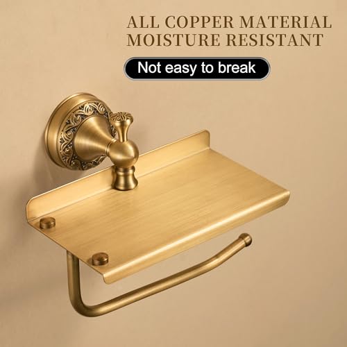 Image of Wall Mounted Bathroom Toilet Paper Holder with Storage,Roll Tissue Holder Antique Brass Pattern Carving,Brushed Bronze