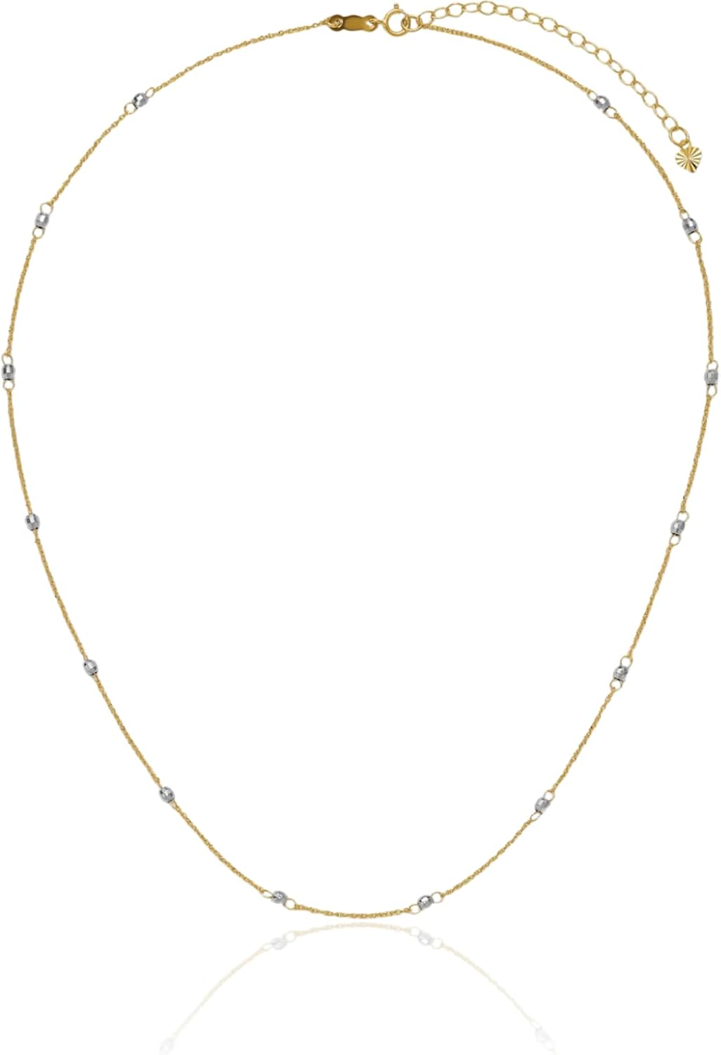IceCarats 14K Solid Two Tone Gold 1mm Dainty Bead Rope Chain Necklace 16 Plus 2 inch Polished For Her