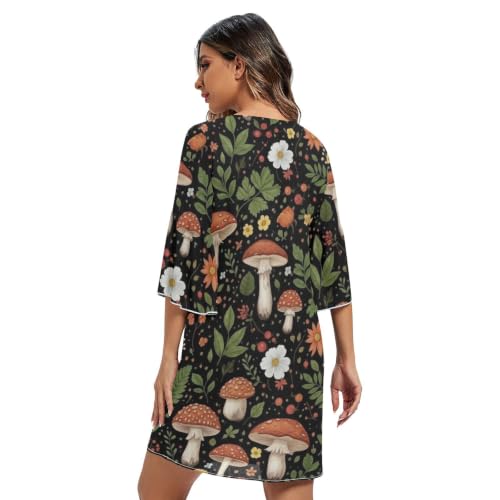 Robe de plage imprimé champignon avec manches et tissu fluide - 2
