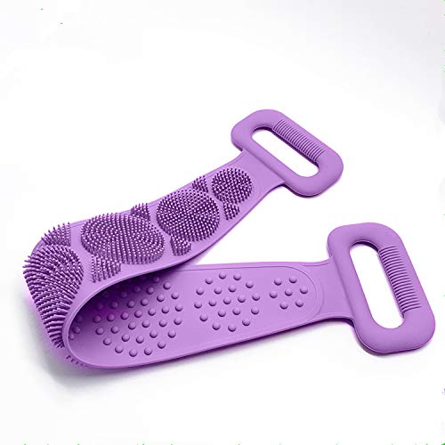 XSHNUO Silicone Bath Brush Body, Exfoliating Lengthen Silicone Body Back Scrubber, Lathers Well, Eco Friendly, Comfortable Massage (Purple)