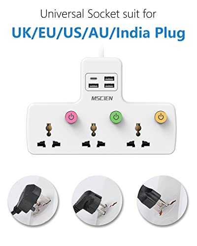 Travel Plug Extension, UK To EU Multi Plug with USB, 3 Way Individual Switched Sockets with USB C Extension Cord (10A/2500W) - Image 4