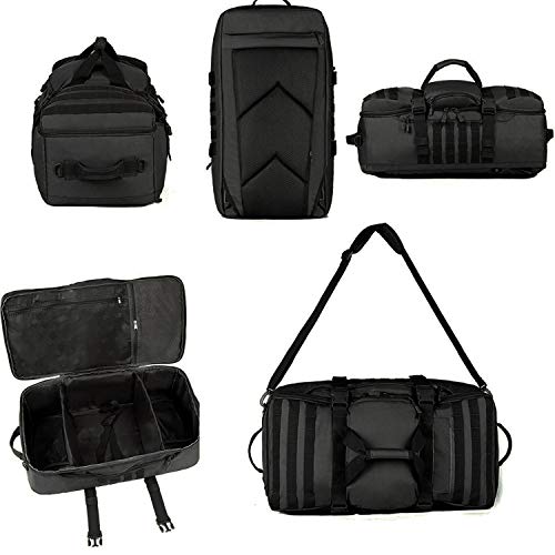 Tactical Multi-functional Travel Duffle Bag Camping Backpack Outdoor Luggage Military Duffel Assault Pack (Black)