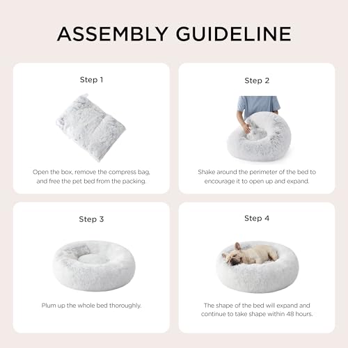 Image of Bedsure Calming Dog Bed for Extra Large Dogs - Donut Washable Large Pet Bed, 45 inches Anti-Slip Round Fluffy Plush Faux Fur Dog Bed, Fits up to 120 lbs Pets, Frost Grey
