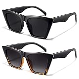racico Trendy Cat Eye Sunglasses Women - 2 pack Vintage Oversized Cateye Style Square Sun Glasses Wo