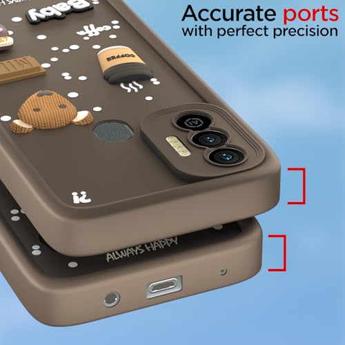 Image of Pikkme Back Cover for Tecno Spark 7 / 7T | 3D Bear Silicone Cute & Fun Coffee Cartoon | Full Body Protection Bumper Case (Brown)