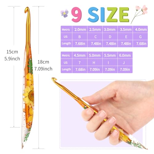 Image of Coopay Crochet Hook Set, 9 PCS Crochet Hooks with Case (2.0mm-6.0mm), Floral Resin Grips - Beautiful & Ergonomic, Great for Crocheting Blankets, Dolls, Shawls, Hats, Scarves (B-J)