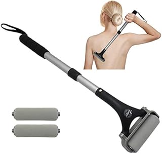 EASACE Lotion Applicator for Back & Body, Long Handle 21.5inch Adjustable Lotion Roller with 2 Replacement Roller for back self(silver)
