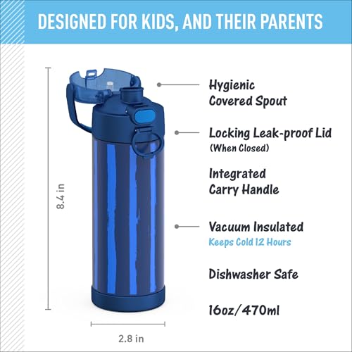 Image of THERMOS FUNTAINER 16 Ounce Stainless Steel Vacuum Insulated Bottle with Wide Spout Lid, Nautical Stripes