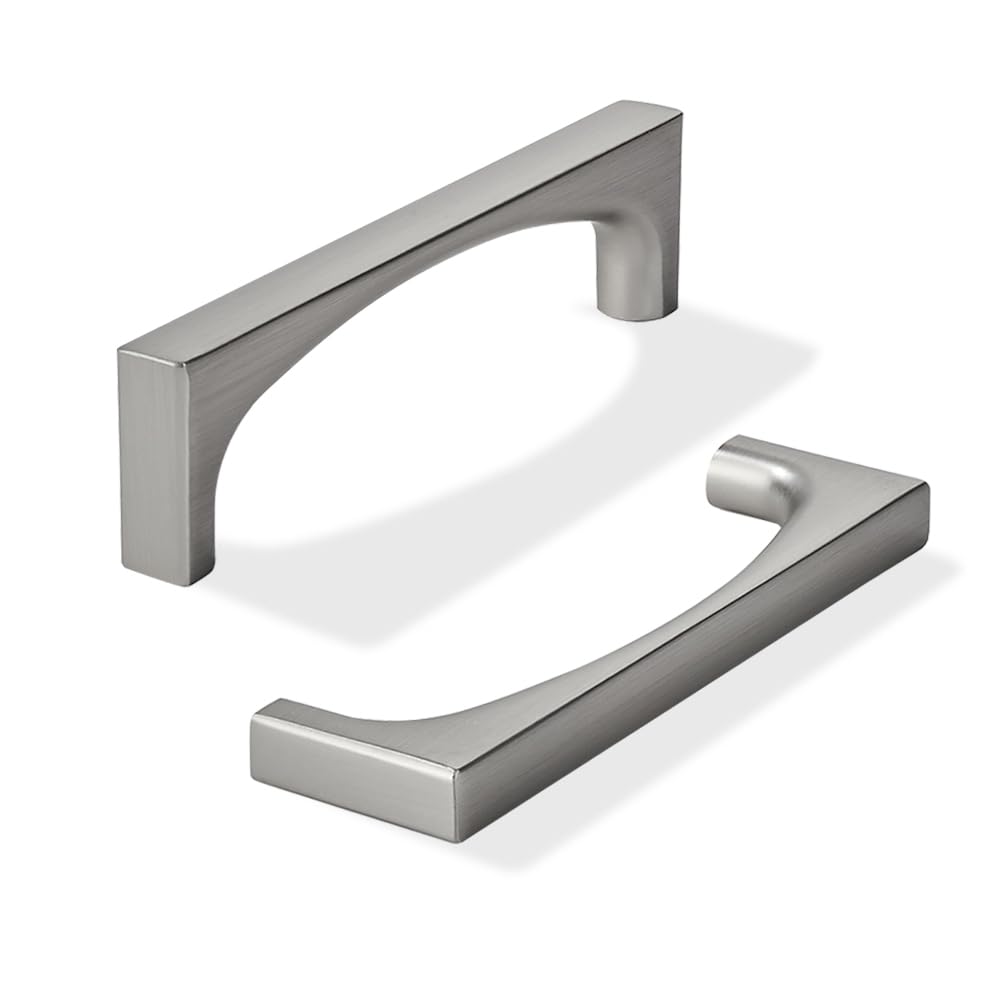 khtumeware 10 Pack Solid Handles 4-Inch(102mm) Brushed Satin Nickel Cabinet Pulls,Heavy Duty for Kitchen Cabinets, Cupboards, Drawers and Bathroom Hardware