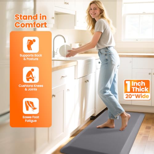 Image of 1-Inch Thick Anti-Fatigue Mat for Kitchen and Standing Desk, 20 inchx39 inch, Grey