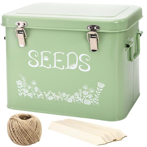 Covzoe Seed Storage Box, Metal Seed Saving Organizer with Garden