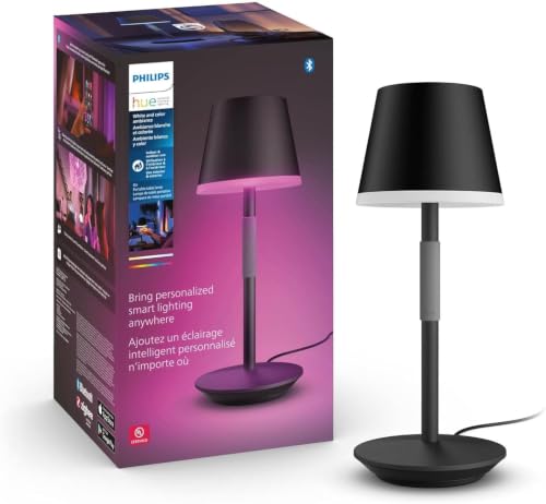 PHILIPS Hue Go Smart Portable Table Lamp, 1 Pack, Black, White...