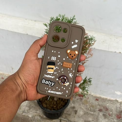 Image of Pikkme Back Cover for Oppo Reno 13 5G | Cute Fun Cartoon 3D Bear Silicone Full Body Protection Bumper Case (Brown)