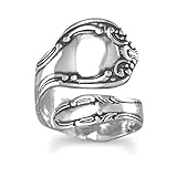 925 Sterling Silver Oxidized Spoon Ring Wide Adjustable Vintage-style Ring Jewelry Gifts for Women