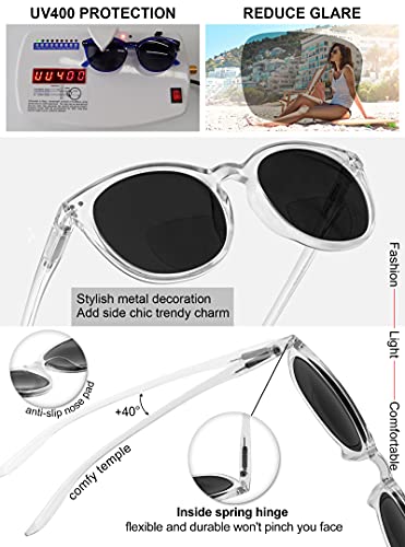 Image of MARE AZZURO Round Bifocal Reading Sunglasses Women Large Outdoor Readers 1.0 1.5 2.0 2.5 3.0 3.5 (Transparent, 1.50)