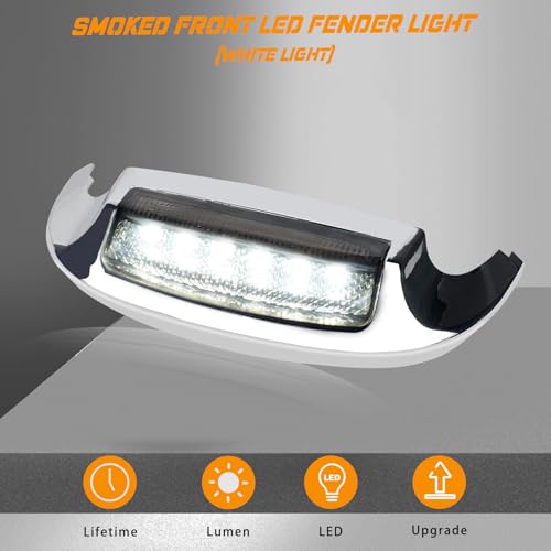 Image of NTHREEAUTO Front Smoked Fender Light White LED Fender Tip Running Lights Compatible with Harley Electra Glide Ultra Limited - Smoke Lens