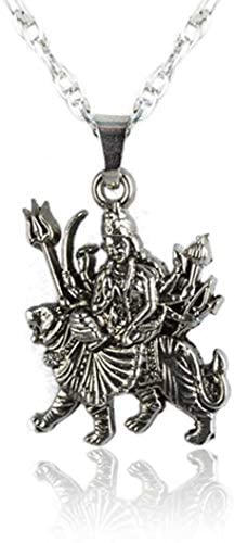CResha Antique Look Durga Maa God Pendant Locket Silver Tone Temple Jewellery for Men and Women and Women