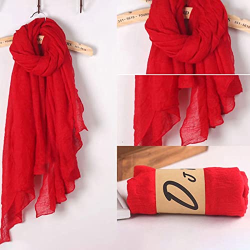 Women Solid Color Long Scarf Shoulder Wrap Vie Cotton Linen Large Shawl Hijab Elegant Lightweight Big for Head Scarv Red2