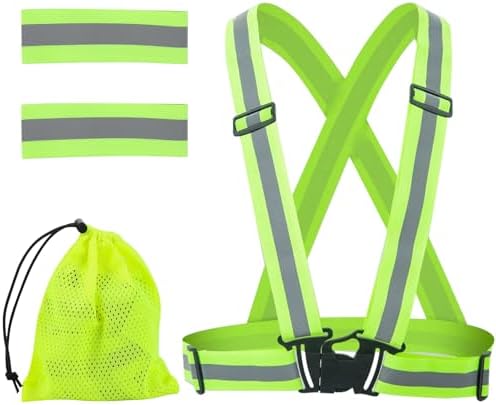 Chaleco seguridad reflectante para bicicleta,Chaleco fluorescente ajustable con 2 brazaletes reflectantes,ligero y de alta visibilidad,Chaleco reflectante para correr,ciclismo y senderismo(Verde)