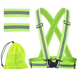 Flearitzo Chaleco Reflectante Seguridad Chaleco Re...: Contenido del kit: Este kit incluye 1 arnés, 2 brazaletes y 1 bolsa de almacenamiento. Tanto el Chaleco Reflectante como los brazaletes son ajustables. La pequeña chaqueta es fácil de almacenar y la bolsa de almacenamiento facilita su transporte para...