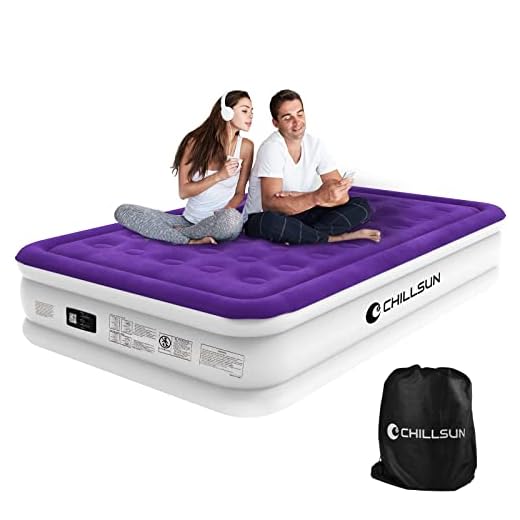 CHILLSUN Colchão de ar Queen com bomba embutida, colchões de ar elevado de 40,6 cm para acampamento, casa, hóspedes, colchão de inflação/esvaziamento rápido, cama de ar roxa com bolsa de transporte