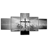 5 Pieces Jesus and Cross Canvas Wall Art Crucified Jesus Christ Painting Religion Spirituality Black and White Pictures Modern Artwork Framed Stretched Ready to Hang-50''Wx24''H