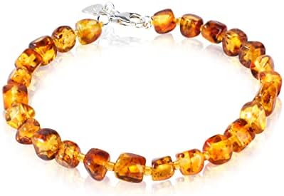 MERPOCCLI 6mm Baltic Amber Bracelet or Anklet for Women/Girls, 925 Silver, 100% Polished Certified Natural Amber Gemstone, Handmade in Poland Natural Jewelry