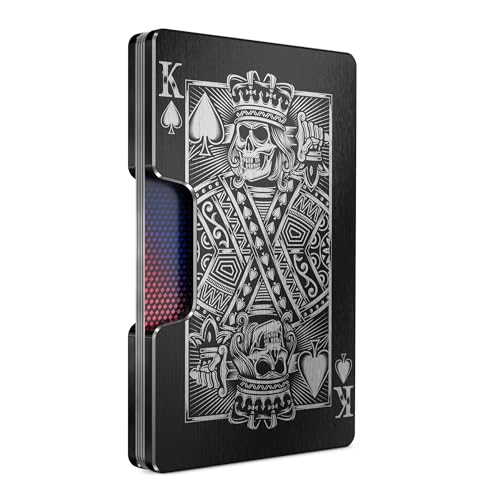 Image of 2.5D Printed Aluminum Wallet for Men: Slim Money Clip & Card Holder with Tactile Selective Varnish. Enhanced RFID Blocking, Compact, Unique & Minimalist, House of Cards | Skull King,