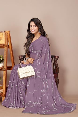 Image of MIRCHI FASHION Saree for Woman Chiffon Georgette Geometric Printed | Lightweight Farewell and Women's Office Sari with Blouse Piece