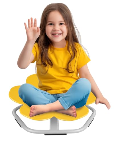 Sensory Toys Kids Swivel Chair, Swivel Chair for Kids, Yellow Metal Base Non-Slip Petal Sit and Spin Seat Balance Chair for Autism Child Age 3+, Regulating Body Balance, Relieve Motion Sickness Symptoms