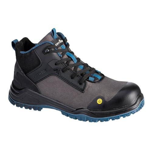 Chaussures de sécurité hautes Portwest Bevel S3S ESD SR noires et bleues en taille 47