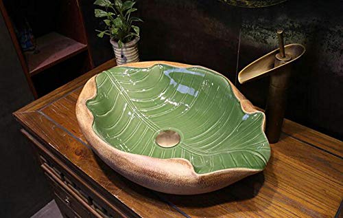 SAeWare Fregadero de cerámica irregular hecho a mano de estilo primitivo con forma de hoja