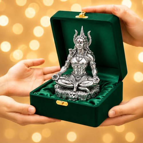 Image of KYAT Pure 999 Fine Silver Kamdhenu Cow with Calf Idol Elephant Pair (Lord Shiva - 3.5')