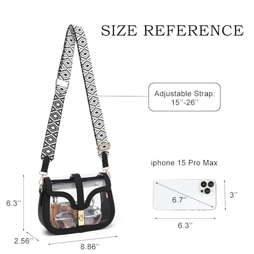 FAIME Clear Stadium Bag for Women Crossbody Cute Clear Bag for Stadium Event Concerts, See Through Purse With Guitar Strap2