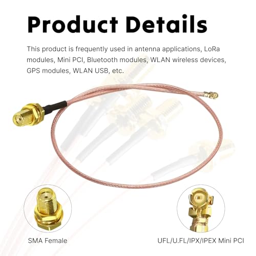 leruiyezs SMA przedłużacz koncentryczny 5 sztuk, 15 cm, RG178 Pigtail SMA gniazdo do UFL IPX, kabel kompatybilny z mini antenami PCI WLAN, kabel koncentryczny do GPS, Wi-Fi, USB, aplikacji Bluetooth