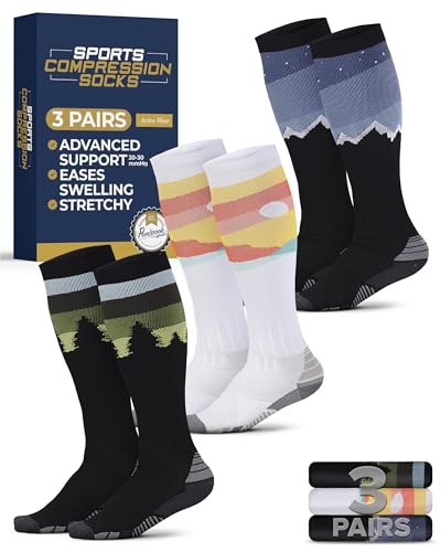Best Hiking Compression Socks for Ultimate Comfort & Support 15 Pembrook 3 Pairs Compression Socks 20-30 mmHg - Fun Compression Socks for Women & Men Travel, Mountains, Sunset, Trees