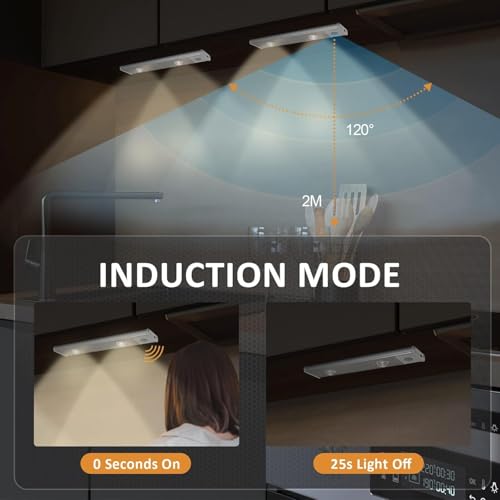 Image of FLYNGO Motion Sensor Under Cabinet LED Light, 3 Color Modes Closet Light with Stepless Dimming for Kitchen, Cabinet, Wardrobe, Bedroom, Cupboard (30CM - Pack of 2)