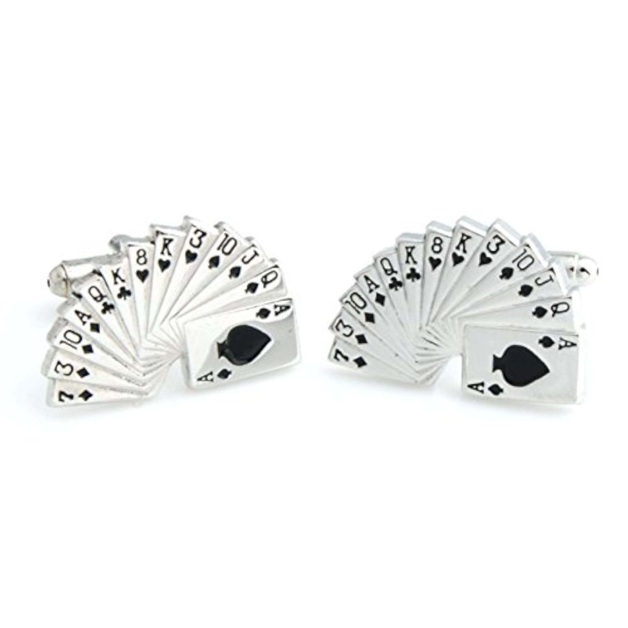 Men's Game of Cards Silver Rhodium Plated Brooch Set