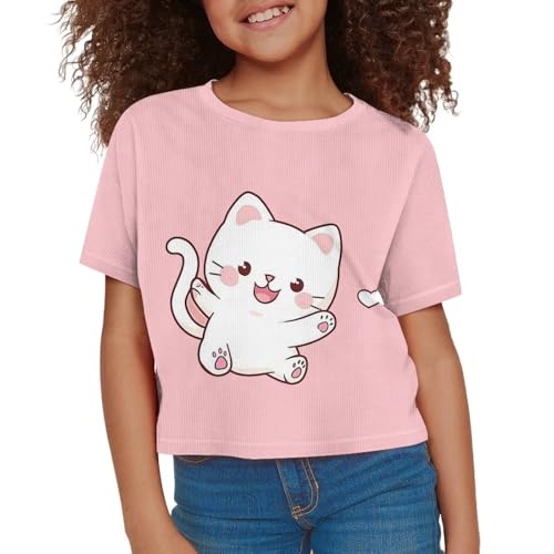 Image of Girls Fashion Crewneck Tee Shirts Casual Short Sleeve Crop Top Summer Outfits 5-14 Year