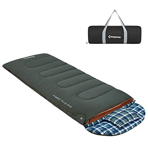 KingCamp Adult Flannel Sleeping Bag for Cold Weather (-18 Degree) with Pillow and Fleece Liner, Warm and Comfortable for 3 Season Camping, Hunting