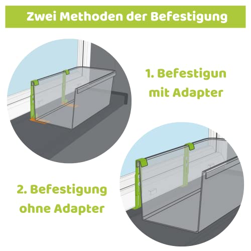 Plastia FixPot der unsichtbare Blumenkastenhalter für jedes Fenster mit Fensterbank- Blumenkasten Halterung 4 er Set mit Adapter Anthrazit - Befestigung ohne Bohren