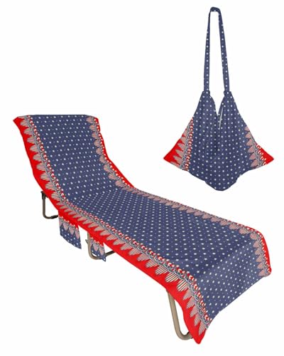 4th of July Beach Lounge Chair Towel Cover, Soft Chaise Lounge Towel with Side Pockets Patio Pool Chairs Cover for Beach/Pool Sunbathing 29x85 Star Independence Day Blue Red