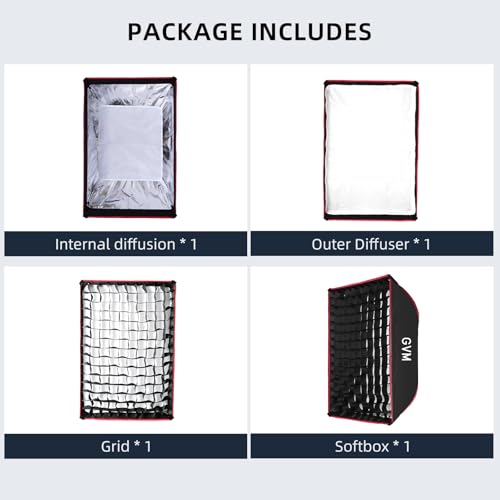 Image of GVM Portable Square Softbox 40 * 60cm with Grid Diffuser Fast-Setup Bowens Mount Softbox Compact Photography Lighting Softbox for Photography Shooting Continuous Light Monolight Strobe Flash