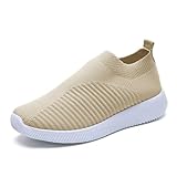 Wabkderpu Running Tennis Shoes for Women Men Lightweight Breathable Slip On Sneakers Gym Sports Workout Athletic Sneakers Fashion Anti-Slip Walking Shoes Khaki