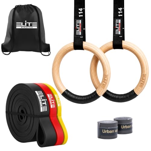 ELITE ATHLETICS Wood Gymnastic Rings Set (32mm Diameter)