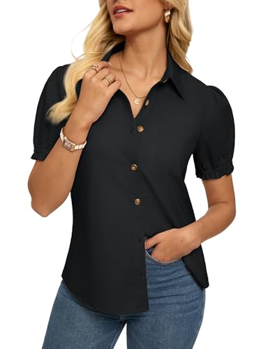 Chemisier d'été en lin pour femme manches courtes chic haut décontracté mousseline coton