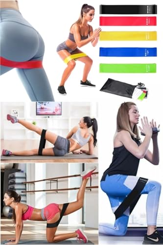 Eğzersiz Direnç Bandı 5 Adet Farklı Dirençte Pilates Squat Aerobik Bandı; Hafif, Orta, Sert Çalışma Lastiği-Evde Ofiste Spor Karın Kası Sıkılaşma Seti Pilates Lastiği