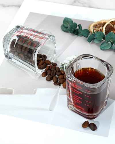 Image of Shot Glass Measuring Cup Set, 2 Pack 2 Oz Square Espresso Glasses (Red)